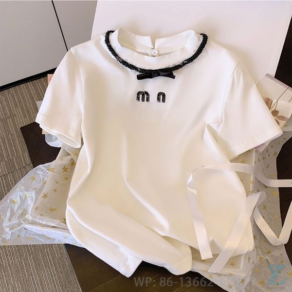 

2023 summer white short sleeve t-shirt women's shoulder shirt unique and unique top, Black