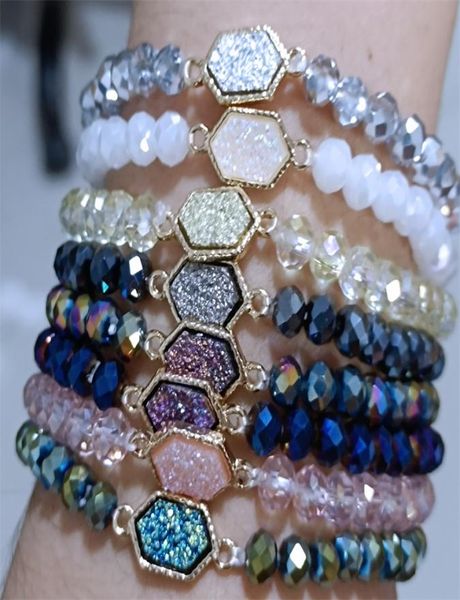 

brand drusy druzy bracelet 6mm faceted glass crystal beads elastic bracelets for women girl lady jewelry4664851, Golden;silver