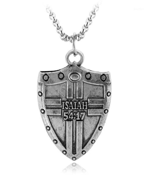 

isaiah 5417 shield supernatural alloy pendent necklace scripture religious fitness shields vintage couple cool gift for men chain4772479, Silver