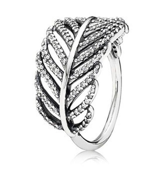 

cluster rings authentic 925 sterling silver shimmering feather ring for women anniversary party trendy gift fine europe jewelry9344163, Golden;silver