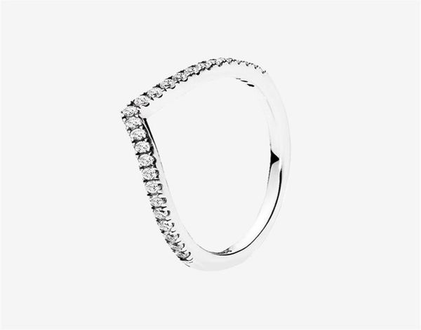 

3 colors sparkling wishbone ring rose gold yellow gold plated wedding ring for pandora 925 silver cz diamond rings with original b4571055, Slivery;golden