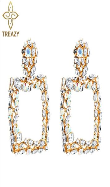 

luxury square statement earrings for women rhinestone big crystal geometric drop earings fashion modren jewelry dangle chandelie9662835, Silver