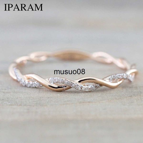 

band rings rose gold color twist classical cubic zirconia wedding engagement ring for woman girls austrian crystals gift rings bague femme j, Silver