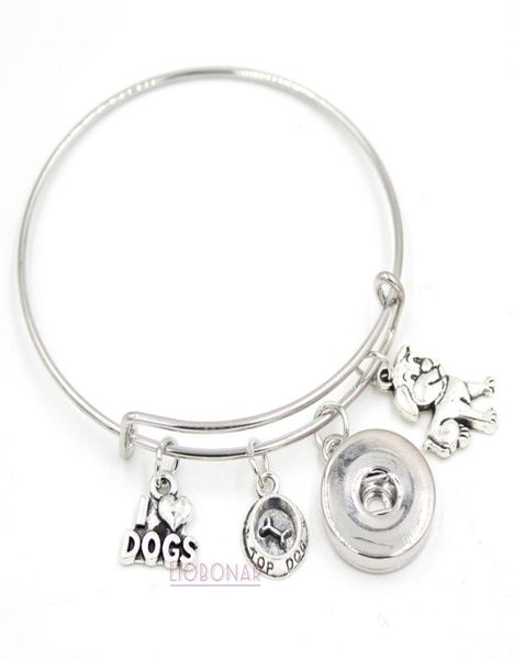 

whole snap button jewelry animal bracelet pet i love dogs charms bracelet wire bangle snap button bracelets for dog lover gift2887767, Golden;silver