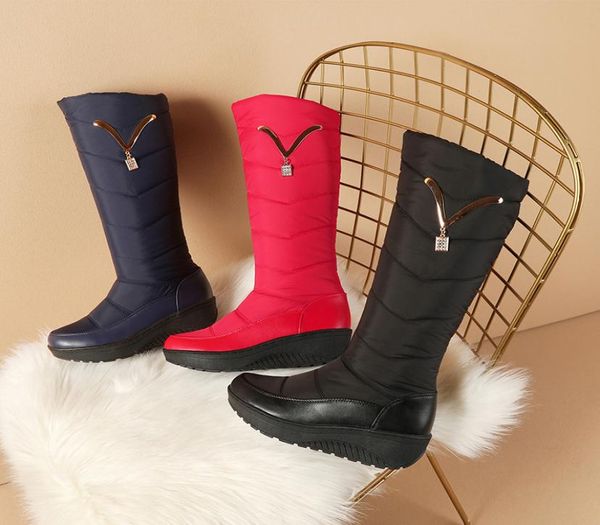 

2020 snow boots women winter warm platform shoes fashion metal decoration waterproof nonslip wedges knee high boots3440046, Black