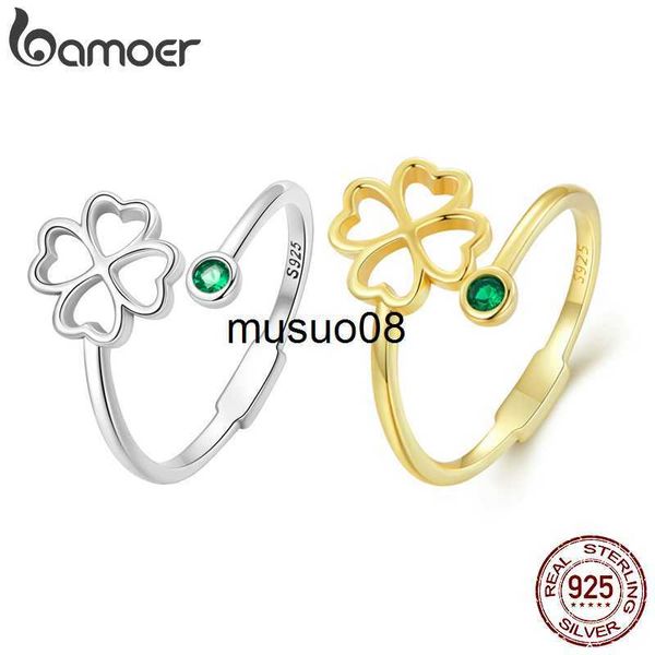 

band rings bamoer 925 sterling silver simple four leaf clover ring for girl women 14k gold plated promise lucky ring 3 colors j230602