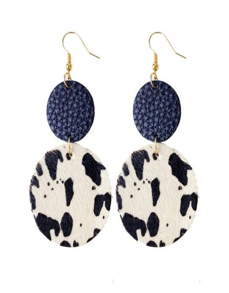 

creative genuine cowhide leather dangle earrings for women bull head horse hair cow pattern round star pendant earring jewelry1590588, Silver