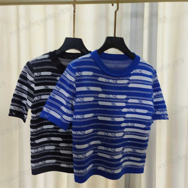 

fashion stripe print knit tshirts short sleeves tees shirt luxury women lettering logo round neck tshirt designer womems clothes summer stre, White