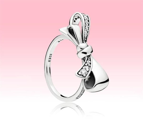 

sparkling bow ring women summer jewelry for pandora 925 sterling silver party rings with original box set24205682697, Slivery;golden