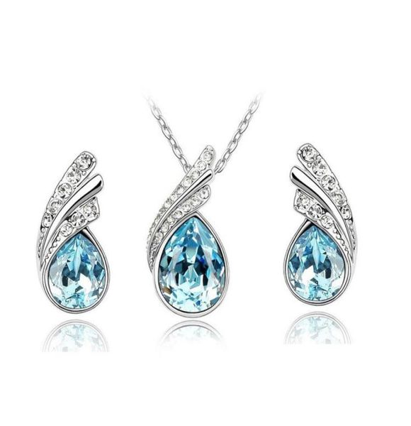 

bridal jewelry set austrian crystal earring necklace set rhinestone pendant necklace stud earring for women wedding pa9759531, White
