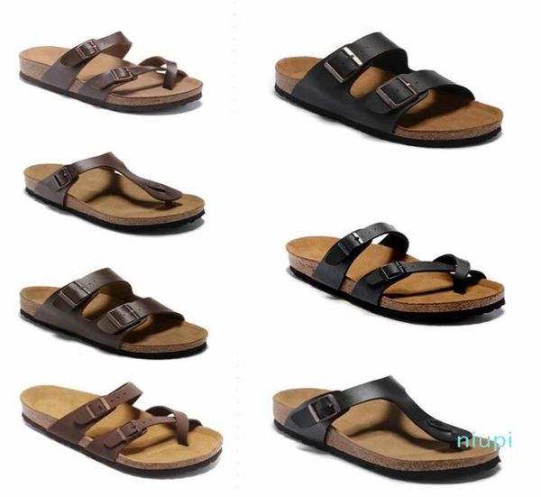 

2022 arizona new summer beach cork slippers sandals casual double buckle clogs sandalias women men slip on flip flops flats shoes 2395731, Black