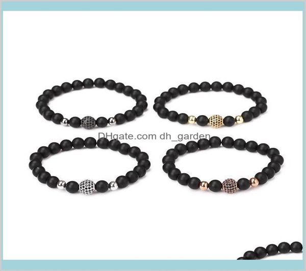 

fashion quality 8mm black natural stone beaded bracelet men zircon ball beads strand bracelets for women jewelry 1mm3k strands lnc9875600