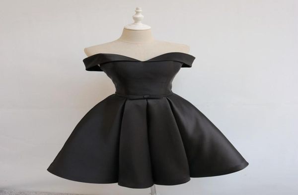 

black party dresses off shoulder satin knee length prom gowns laceupzipper back cocktail dresses real pictures1135590