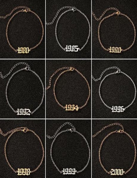 

birth year ankle leg chain bracelet jewelry personalize stainless steel gold custom number anklet friendship gifts1693486, Red;blue
