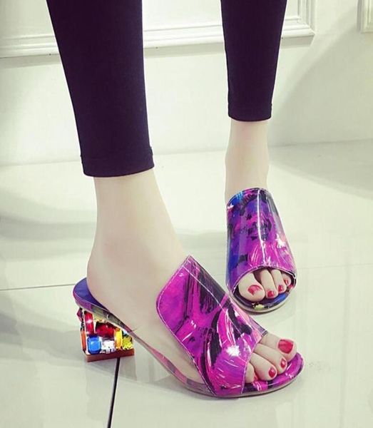 

rhinestone sandals slippers summer fish head diamond big yards sandals thick with female6864566, Black