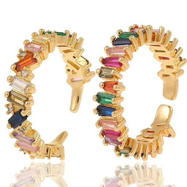 

colorful rainbow adjustable rings gold color copper inlay zircon finger ring for women men wedding engagement jewelry gifts, Golden;silver