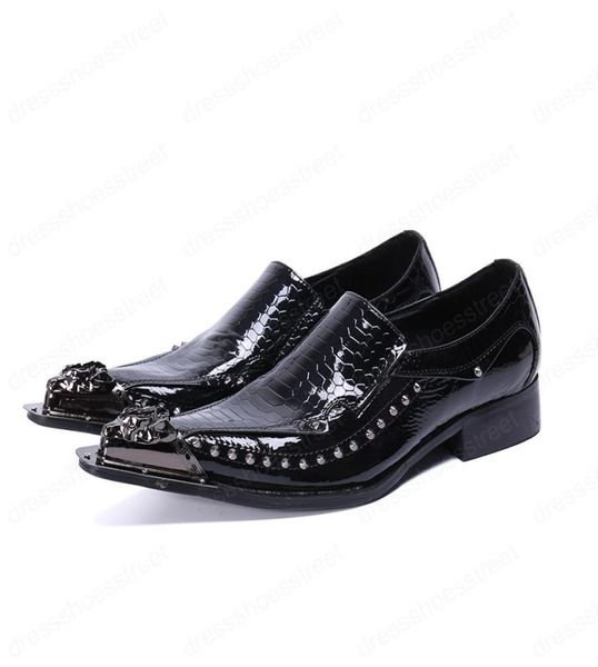 

snake skin men metal toe genuine leather shoes british style men slip on shoes formal party nightclub male shoes1720602, Black