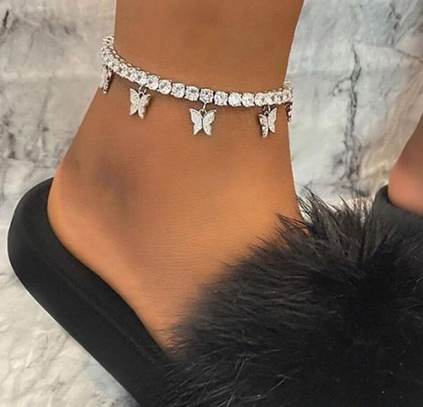 

selling creative rhinestone small butterfly anklet simple temperament claw chain tassel foot decoration fashion beach jewelr5264038, Black
