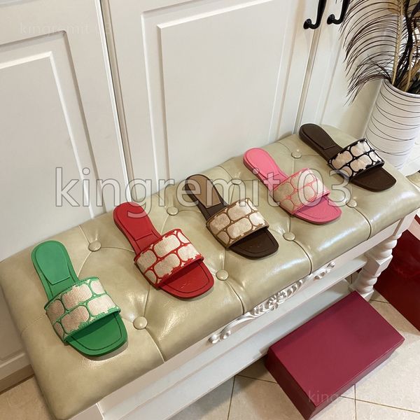 

designer slippers women flat slipper lady printing wave point sandals summer beach flip flops brand flats slipper with box, Black