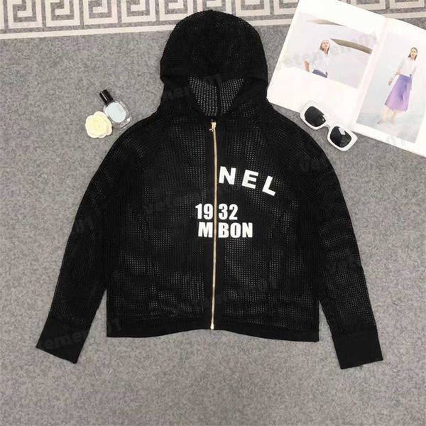 

designer cardigan womens clothes letter logo print hooded long sleeve summer hollow out knitted sun protection jackets luxury designers wom, White;black