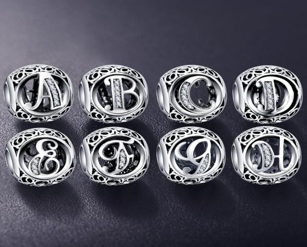 

whole authentic 925 sterling silver vintage clear letter bead charms fit pandora women charm bracelets silver jewelry8863226, Black