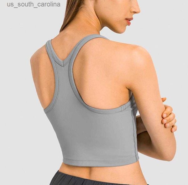 

lu-02 racerback women's tanks with padded bra camis yoga sports shirt stripe gym clothes women underwears running fitness soft high el, White