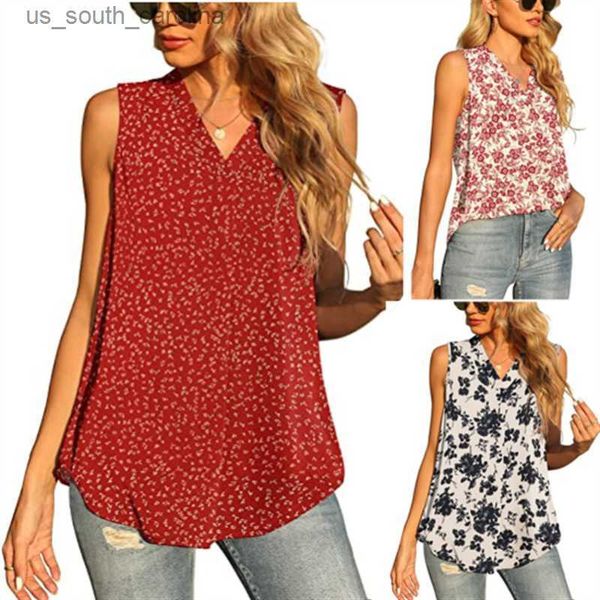 

camis womens summer sleeveless chiffon tank blouse loose casual v neck blouses shirt s28 l230522, White