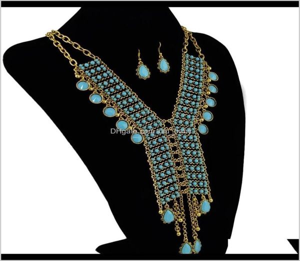 

bohemian golden gold plated chain resins beads crystal necklace earring sets womens wedding gift zovq5 necklaces rl1gm4254273, Silver