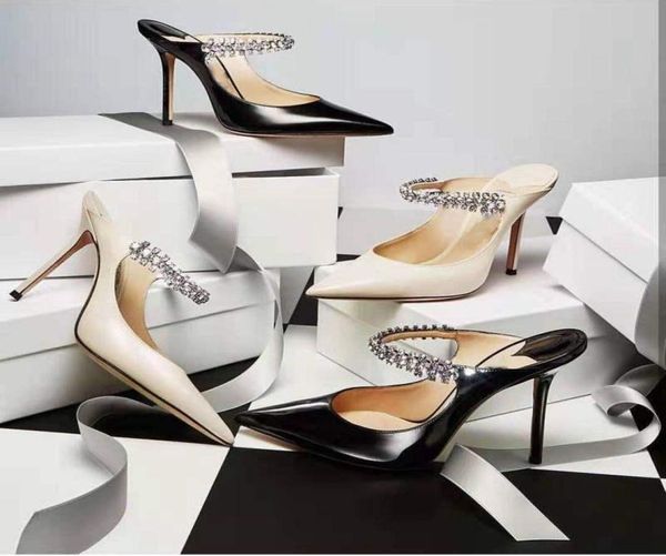 

men women rhinestone decoration pointed toe stiletto heel sandals black white mules 42 43 44 45 10 12 13 slippers6798942