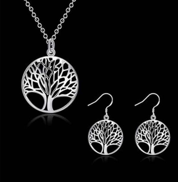 

whole 925 silver plated living tree of life pendant necklace fit 18inch o chain or earrings bracelet ring for women girl jewer7407049, Black
