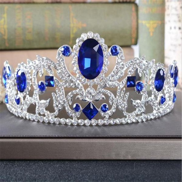 

vintage blue crystal crown rhinestone tiara wedding bridal hair accessories headpiece headband jewelry silver prom headdress princ6036438, Slivery;golden