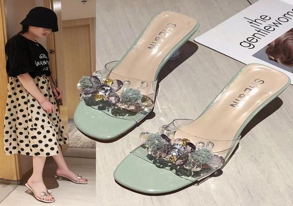 

big crystal transparent sandals women glass high heels slippers ladies shoes summer diamonds sandales femmina clear sandalias7910739, Black