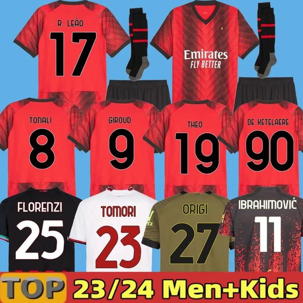 

23 24 ibrahimovic koche soccer jerseys 2023 2024 giroud de ketelaere r. leao tonali theo ac milans home football shirt special fourth 4th me, Black;yellow