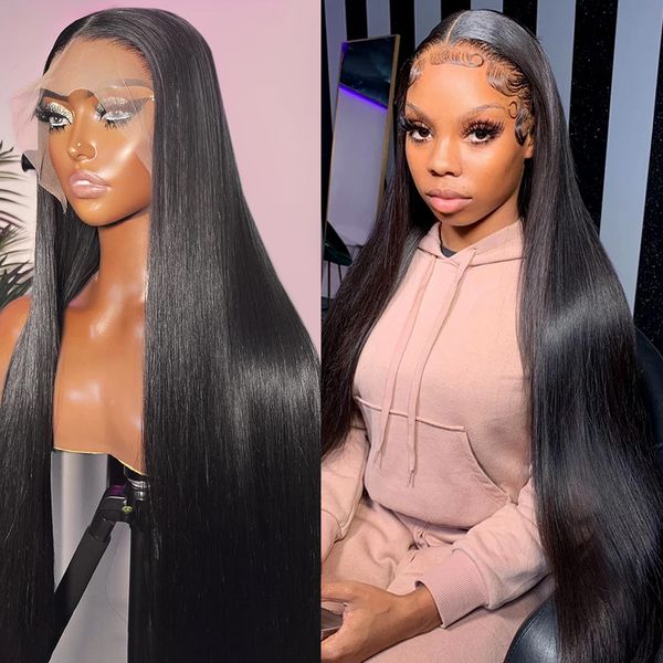 

30 34 inch 250 density 13x6 bone straight lace front human hair wigs brazilian hd transparent 13x4 lace frontal wig for women, Black;brown
