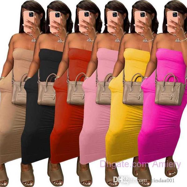

2023 casual women designer dresses fashion solid color off shoulder summer prom dress bra skirt high elastic dress with two pockets, Black;gray
