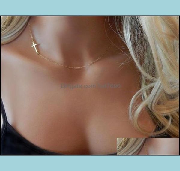 

pendant necklaces pendants jewelry stainless steel gold plated jesus tiny sideways cross necklace dainty for women drop delivery1190205, Silver