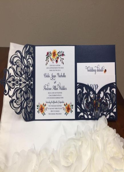 

many color gorgeous laser cut wedding invitations pocket dinner invitation rsvp card tri folding shimmer party invites with enve5545571, Black