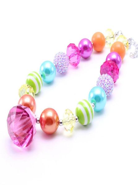 

multicolor design kid chunky necklace diamond pendant bubblegum bead chunky necklace children jewelry for toddler girls5433681, Silver