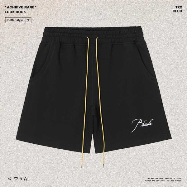 

designer clothing rhude embroidered american high street trend brand capris summer loose relaxed drawstring sports shorts couples joggers sp, White;black