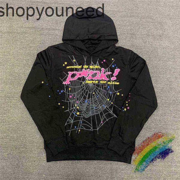 

designer men's hoodies sweatshirts puff print spder young thug angel hoodie men women heavy fabric spider web pulloverjge6, Black