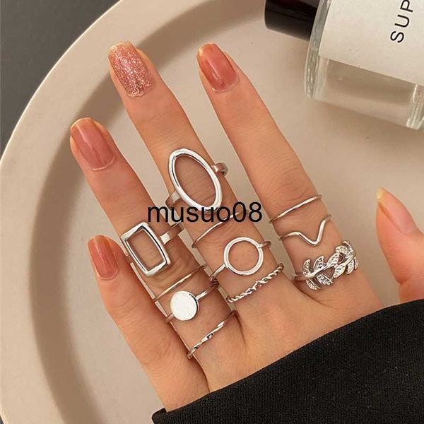 

band rings new punk ring set cross metal gold color hip pop leaves ring for women vintage knuckle joint jewelry gift j230602, Silver