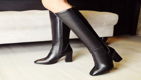 

boots women fashion knee high pu leather zipper thick heel long ladies square toe autumn winter black red8479955