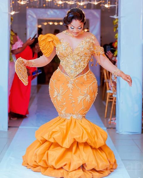 

2023 may aso ebi orange mermaid prom dress beaded crystals satin evening formal party second reception birthday engagement gowns dresses rob, Black