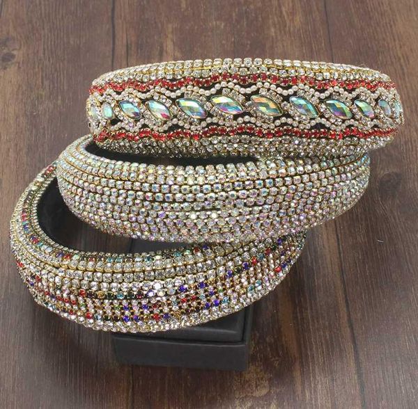 

rhinestones pearl pellet heavy industry baroque sparkly big padded headbands ab crystal accessories women headband1509729, Golden;white