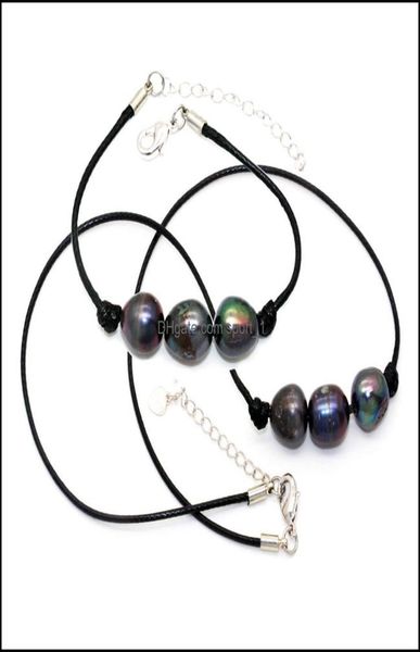 

charms findings components jewelryfashion oval freshwater pearl leather cord jewelry set necklace and bracelet drop delivery sm41067636, Bronze;silver