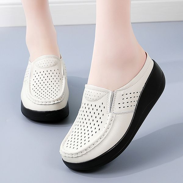 

2023 women new spring and autumn thick sole baotou semi trailer casual shoes comfortable flat shoes versatile big size 35-41, Black
