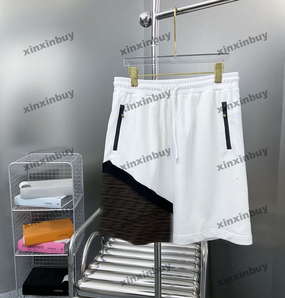 

xinxinbuy men women designer shorts pant panelled double letter printing spring summer white black blue s-2xl