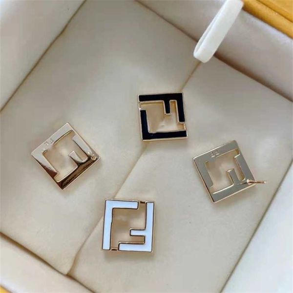 

new 2023 designer jewelry bracelet necklace ring fen amily black white interlocking women's simple hollow out earrings, Golden