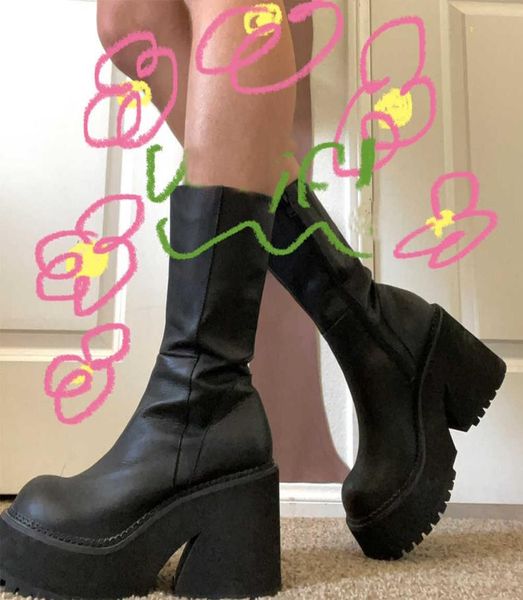 

boots gigifox goth platform high heels zip chunky women039s boots black punk thick bottom motorcycle boots cosplay y2k casual s4384126