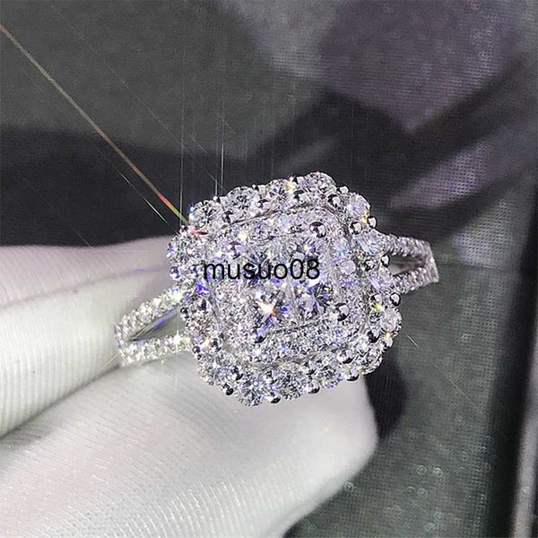 

band rings huitan gorgeous square shape women ring full bling iced out micro pave crystal zircon dazzling bridal ring wedding engage ring j2, Silver